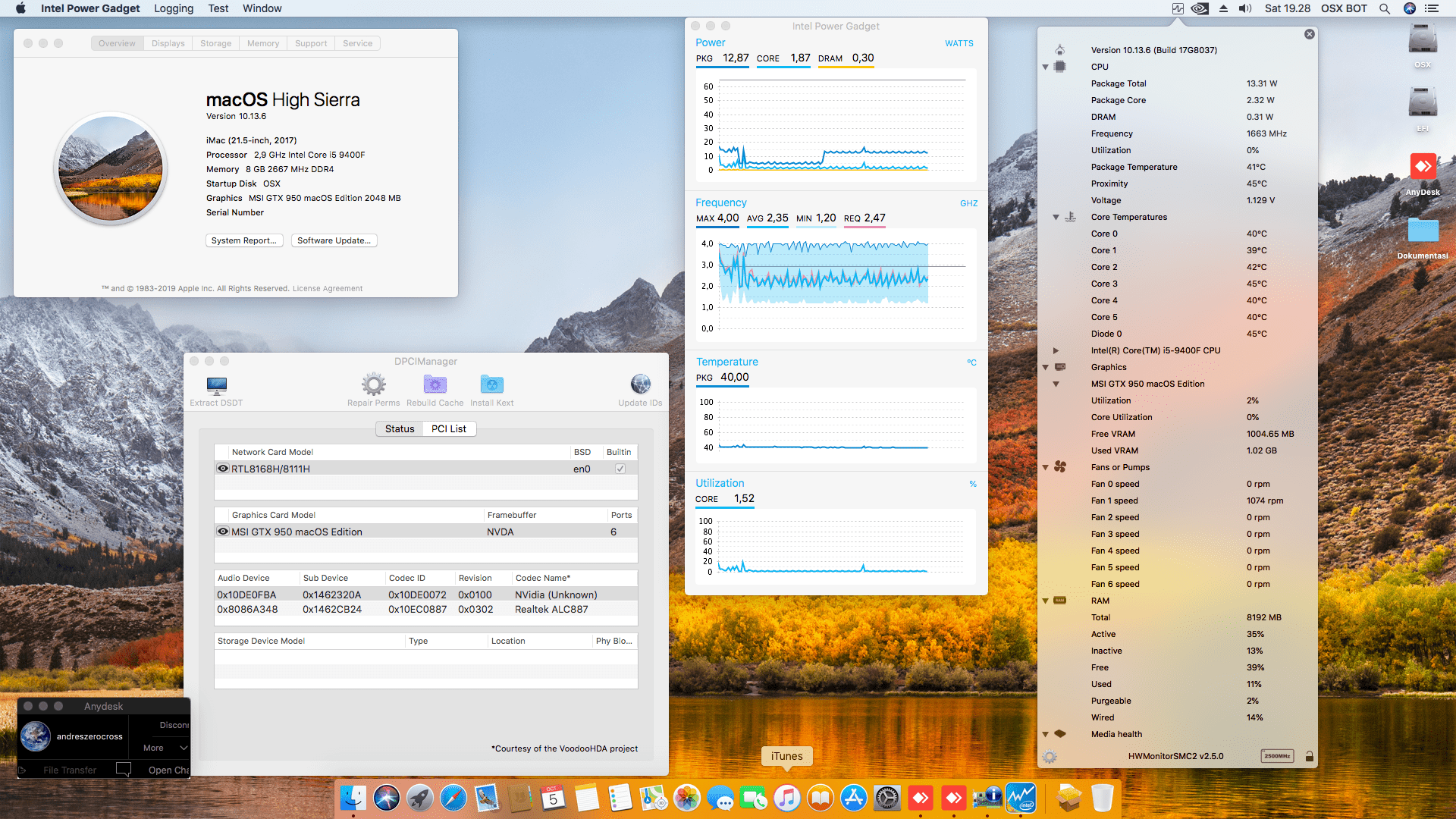 Success Hackintosh macOS High Sierra 10.13.6 Build 17G8037 at MSI B360M Bazooka + Intel i5 9400F + MSI GTX 950